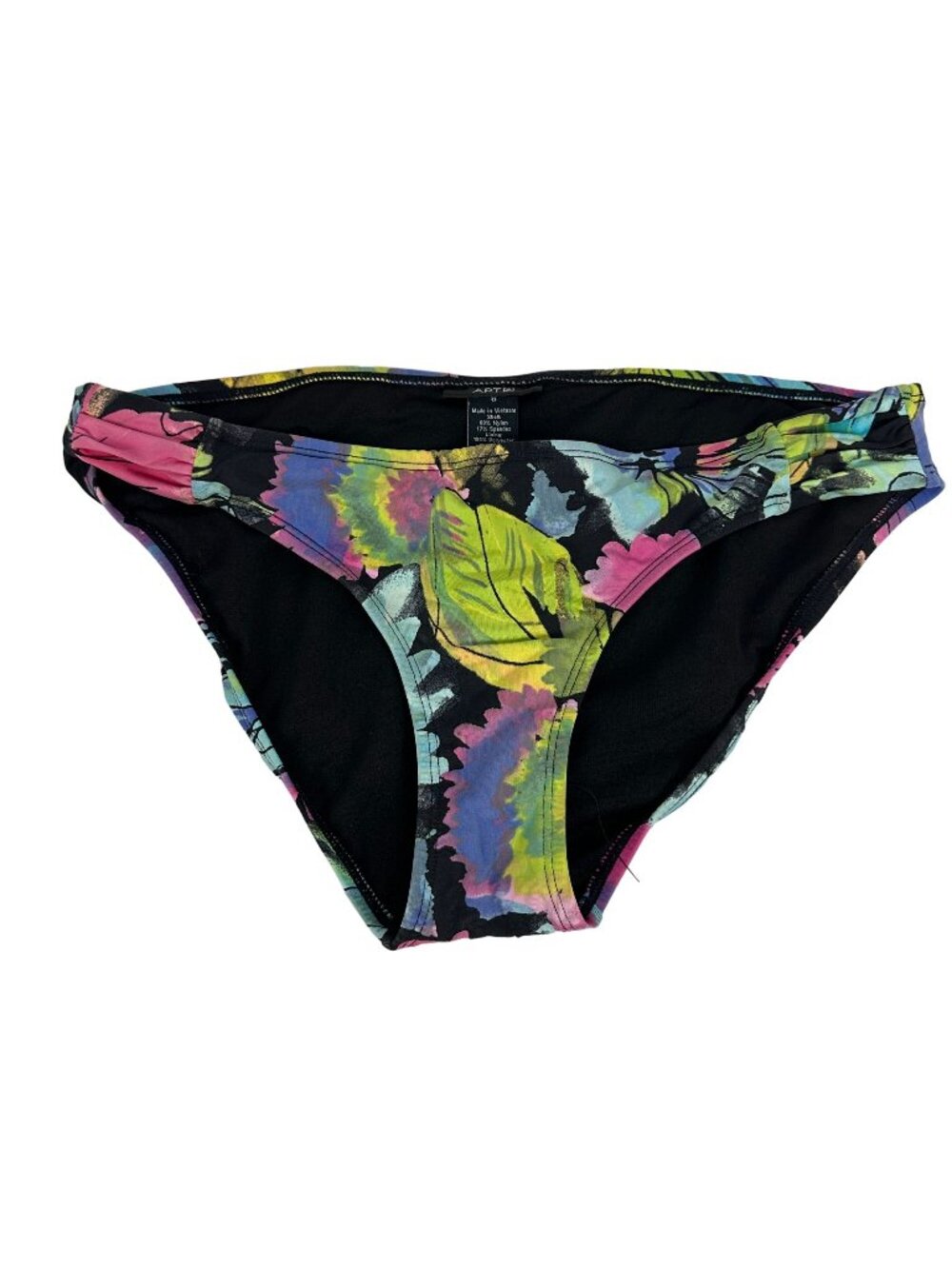 Apt. 9 Womens Bikini Bottoms Black Floral Print Nylon Spandex Blend Swimwear M